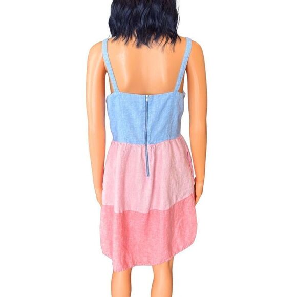 Cynthia Rowley 100% Linen Color Block Pink Blue Strappy Dress Size Medium - Picture 6 of 6